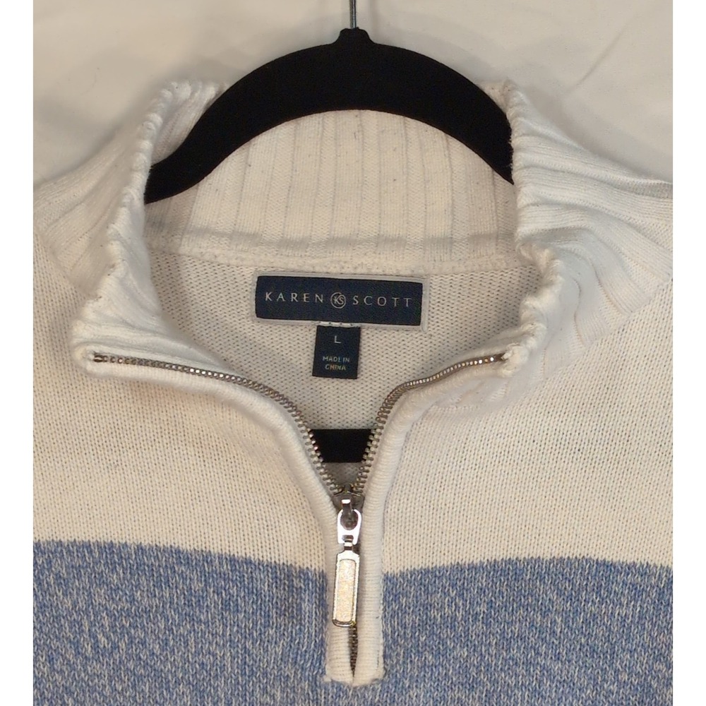 Karen Scott Womens Blue Colorblock Quarter Zip Cotton Knit Sweater Large